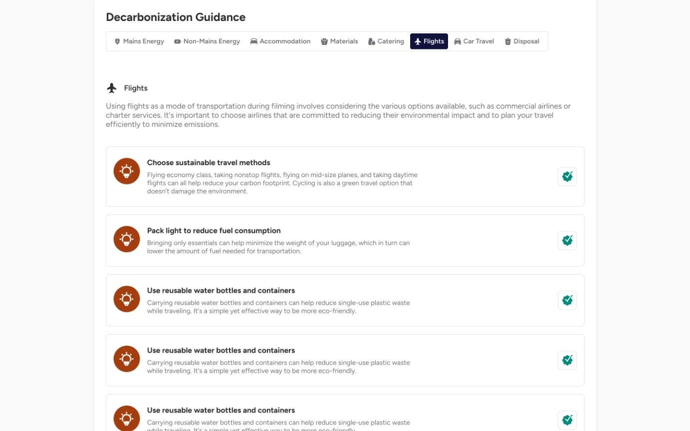 Flights guidance with added actions ticked