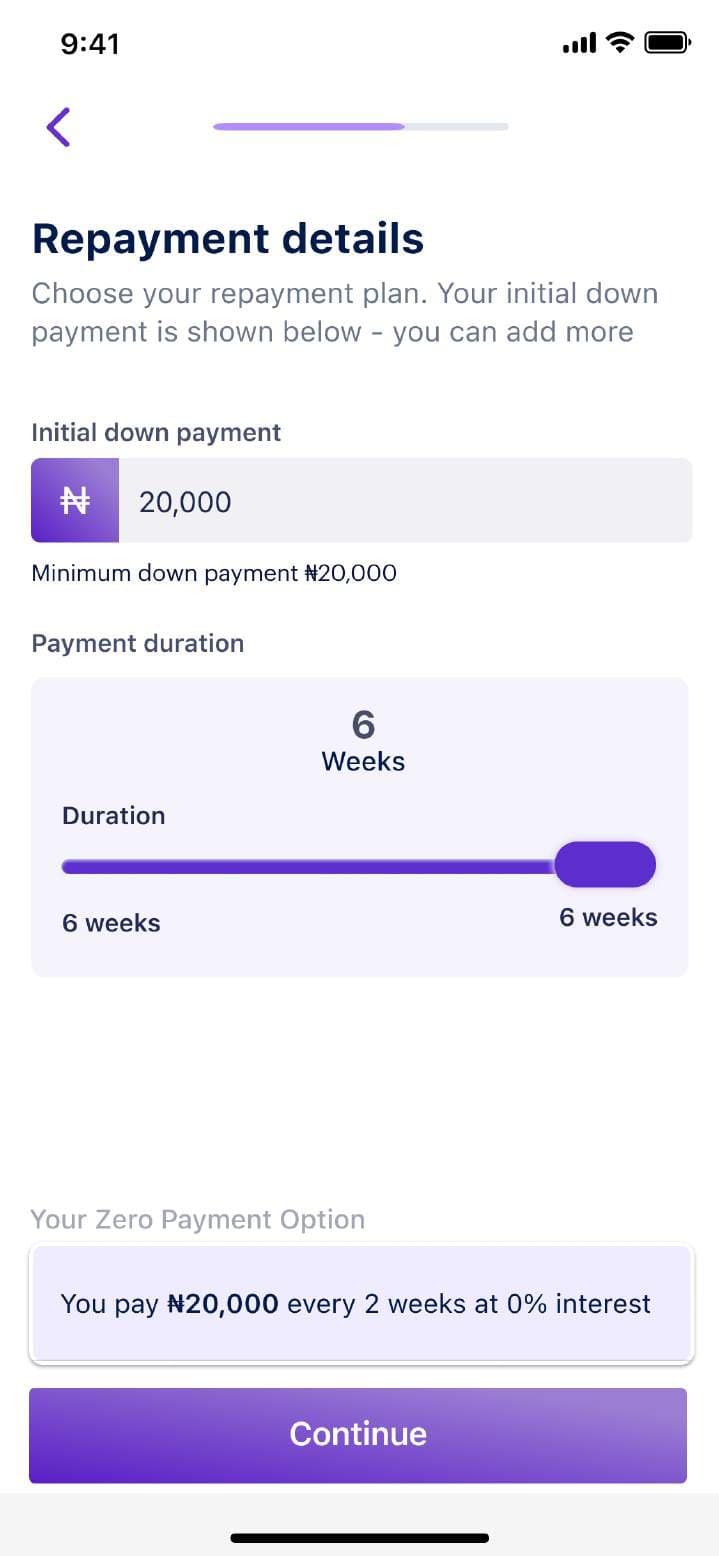 Old repayment details screen