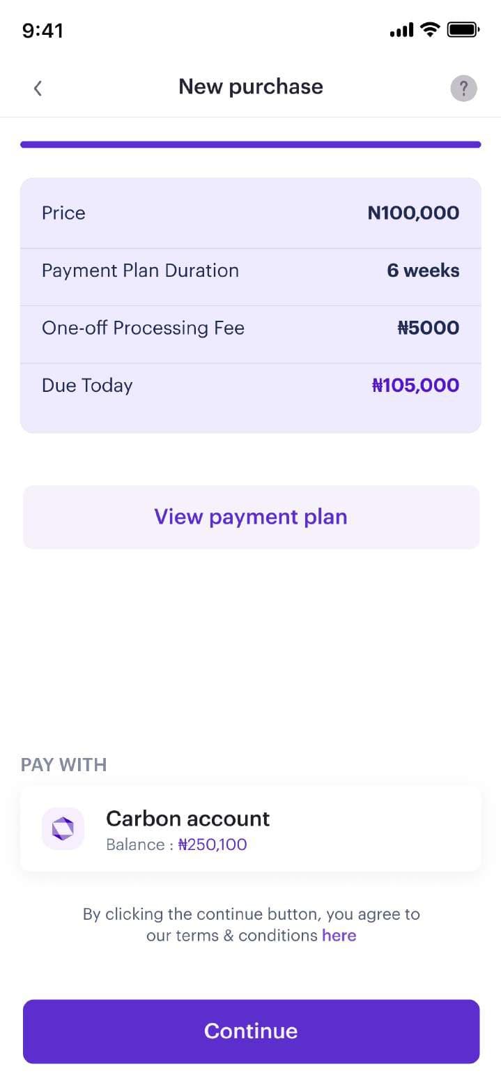 Purchase summary with fees and amount due today