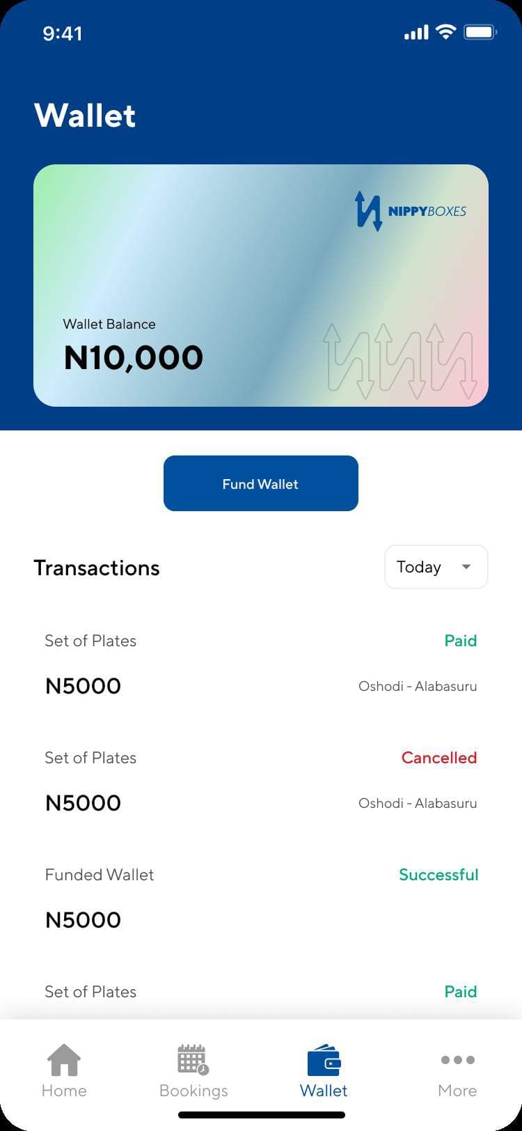 Wallet with balance and transaction history